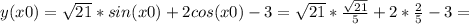 y(x0)=\sqrt{21}*sin(x0) +2cos(x0)-3=\sqrt{21}*\frac{\sqrt{21} }{5}+2*\frac{2}{5} -3=