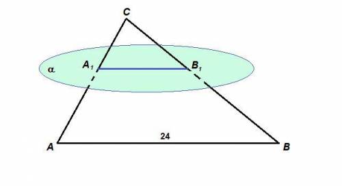 Площина паралельна до сторони АВ трикутника АВС перетинає сторону АС в точці А1, а сторону ВС в точц