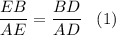 \displaystyle \frac{EB}{AE}=\frac{BD}{AD}\;\;\;(1)