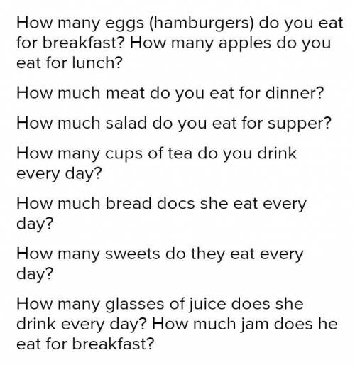 Food 1 Make up as many questions as you can eggs bread meat at breakfast? apples you at dinner? do h