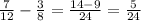 \frac{7}{12} -\frac{3}{8} = \frac{14-9}{24} =\frac{5}{24}