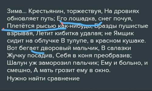 Зима... Крестьянин, торжествуя, На дровиях обновляет путь; Его лошадка, снег почуя, Плетётся рысью к