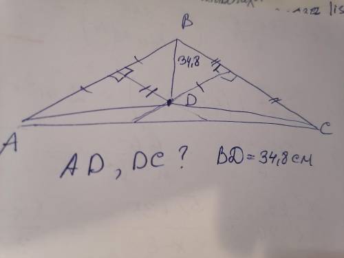 Дан тупоугольный треугольник ABC. Точка пересечения D серединных перпендикуляров сторон тупого угла