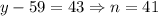 y-59=43\Rightarrow n=41