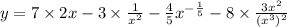 y = 7 \times 2x - 3 \times \frac{1}{x {}^{2} } - \frac{4}{5} x {}^{ - \frac{1}{5} } - 8 \times \frac{3x {}^{2} }{(x {}^{3} ) {}^{2} }