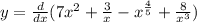 y = \frac{d}{dx} (7x {}^{2} + \frac{3}{ {x}^{} } -x {}^{ \frac{4}{5} } + \frac{8}{x {}^{3} } )