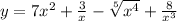 y = 7x {}^{2} + \frac{3}{x} - \sqrt[5]{x {}^{4} } + \frac{8}{x {}^{3} }