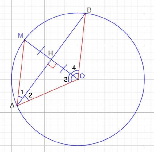 Точка O - центр окружности. Хорда AB перпендикулярна радиусу OM и делят его пополам. Найдите углы AO