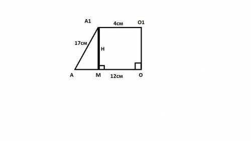 радиусы оснований усеченного конуса равны 4 см и 12 см , а образующая равна 17 см. Найдите : а) высо