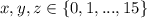 x,y,z \in \{0, 1, ..., 15\}