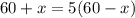 60+x=5(60-x)