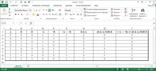 Составьте таблицу истинности логического выражения (¬A→¬B)⇔(D&A) XOR B