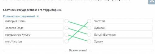 Соотнеси государство и его территорию. Количество соединений: 4 империя Юань Золотая Орда государств