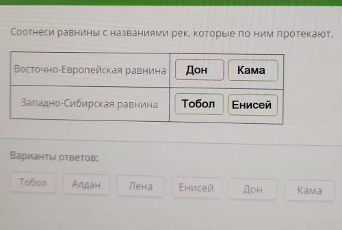 Соотнести равнины с название рек которые по ним протекают