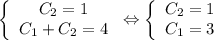 \left\{\begin{array}{c}C_2=1\\C_1+C_2=4\end{array}\right.\Leftrightarrow \left\{\begin{array}{c}C_2=1\\C_1=3\end{array}\right.