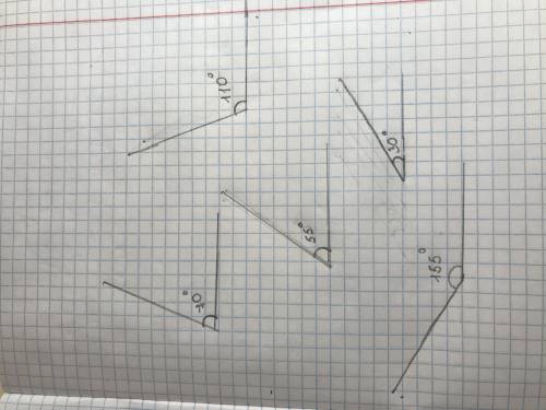 704. Накресли кут, який дорівнює 30°, 55°, 70°, 110°, 130°, 155°будь ласка з фото