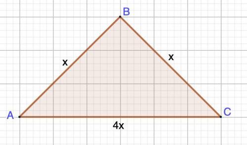 3 В равнобедренном треугольнике основание в 4 раза больше боковой стороны. Периметр равен 60 см. Най