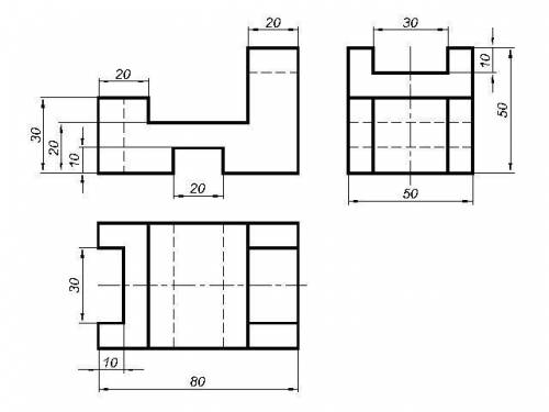 Нужно начертить вид спереди, сбоку и сверху
