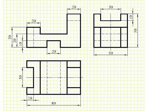 Нужно начертить вид спереди, сбоку и сверху