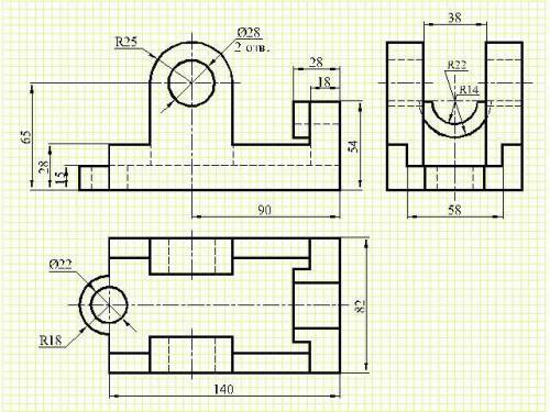 По наглядному изображению детали выполнить чертеж в трех проекциях