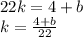 22k=4+b\\k=\frac{4+b}{22}\\