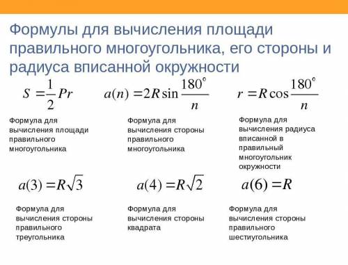 Вписанные и описанные окружности в правильный многоугольник