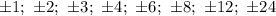 \pm1;\ \pm2;\ \pm3;\ \pm4;\ \pm6;\ \pm8;\ \pm12;\ \pm24