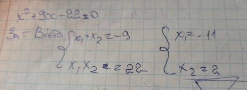 Известно, что уравнения х2 + 9х – 22 =0, имеет корни х₁ и х₂, используя т. Виета найдите