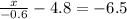 \frac{x}{-0.6} - 4.8 = -6.5