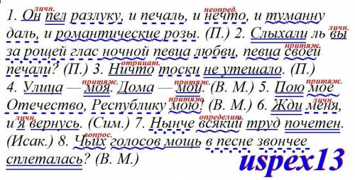 №1. Сделайте разбор предложений по членам. Укажите разряды местоимений. 1. Он пел разлуку, и печаль