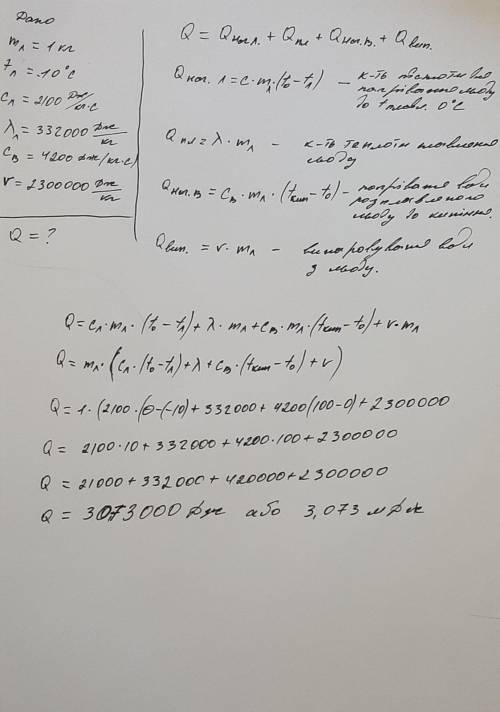 яку кількість теплоти необхідно затратити для того щоб лід масою 1 кг взятого при температурі -10°C