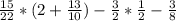 \frac{15}{22} *(2+\frac{13}{10} )-\frac{3}{2} *\frac{1}{2} -\frac{3}{8}