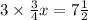 3 \times \frac{3}{4} x = 7 \frac{1}{2}