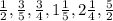 \frac{1}{2} ,\frac{3}{5} , \frac{3}{4} , 1\frac{1}{5} , 2\frac{1}{4} , \frac{5}{2}