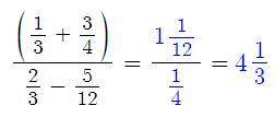 Вычислите: (1/3+3/4):(2/3-5/12)