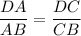 \displaystyle \frac{DA}{AB}=\frac{DC}{CB}