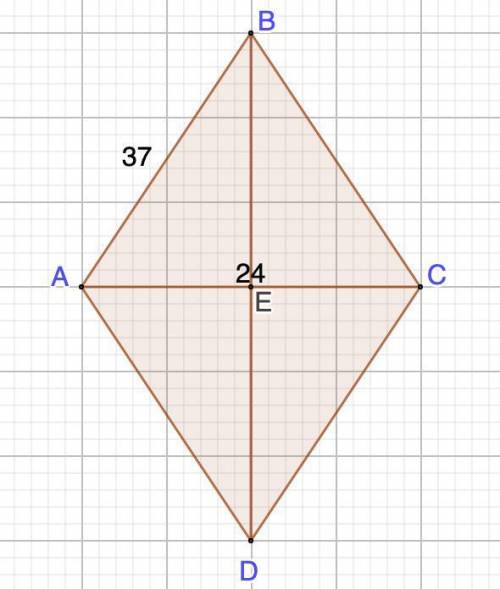 Сторона ромба равна 37, а диагональ равна 24. Найдите площадь ромба