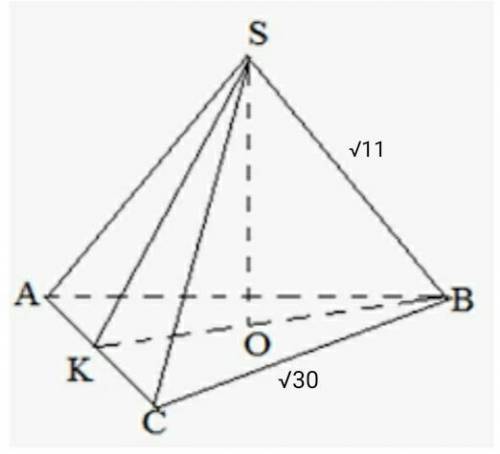Найдите высоту правильной треугольной пирамиды SABC если ее боковое ребро равно корень из 11 , а сто
