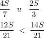 \displaystyle \frac{4S}{7}\;\;\;u\;\;\;\frac{2S}{3} \\\\\frac{12S}{21}\;