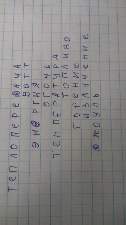 Вопросы кроссворда: 1. Процесс, с которого можно совершить работу. ( Теплопередача.) 2.Продолжите фр