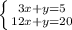 \left \{ {{3x+y=5} \atop {12x+y=20}} \right.\\