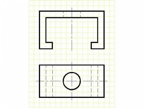 Черчение.По данному изображению дочертить главный вид и вид сверху.Заранее