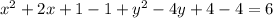 x^{2} +2x+1-1+y^{2} -4y+4-4=6