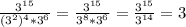 \frac{3^{15}}{(3^{2})^4 * 3^6 } = \frac{3^{15}}{3^8 * 3^6 } = \frac{3^{15}}{3^{14}} = 3