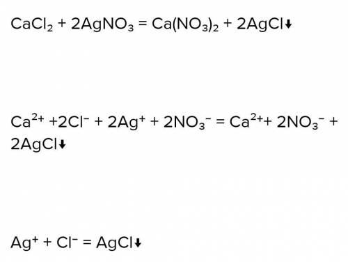 Написать уравнение реакций в молекулярной ,полной ионной и сокращённой ионной формах:AgNo3+CaCl2-...