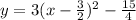 y = 3(x - \frac{3}{2} ) {}^{2} - \frac{15}{4}