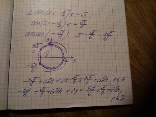 2cos(2x−π/4)≥−√3 решите