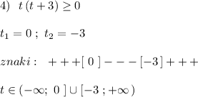 4)\ \ t\, (t+3)\geq 0\\\\t_1=0\ ;\ t_2=-3\\\\znaki:\ \ +++[\ 0\ ]---[-3\,]+++\\\\t\in (-\infty ;\ 0\ ]\cup [-3\ ;+\infty \, )