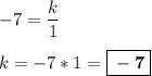 -7=\dfrac{k}{1}\\\\k=-7*1=\boxed{\bf -7}