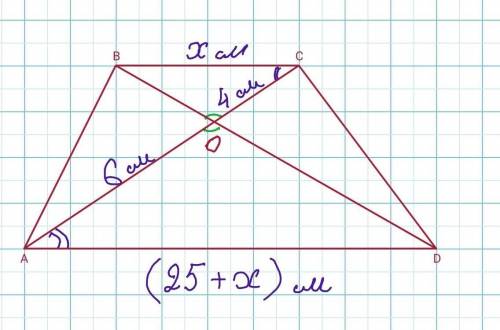 9. В трапеции ABCD диагонали пересекаются в точке О. Точка пересечения диагоналей трапеции делит диа